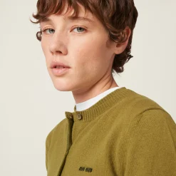Fern Green Cashmere Knit Cardigan | Miu Miu