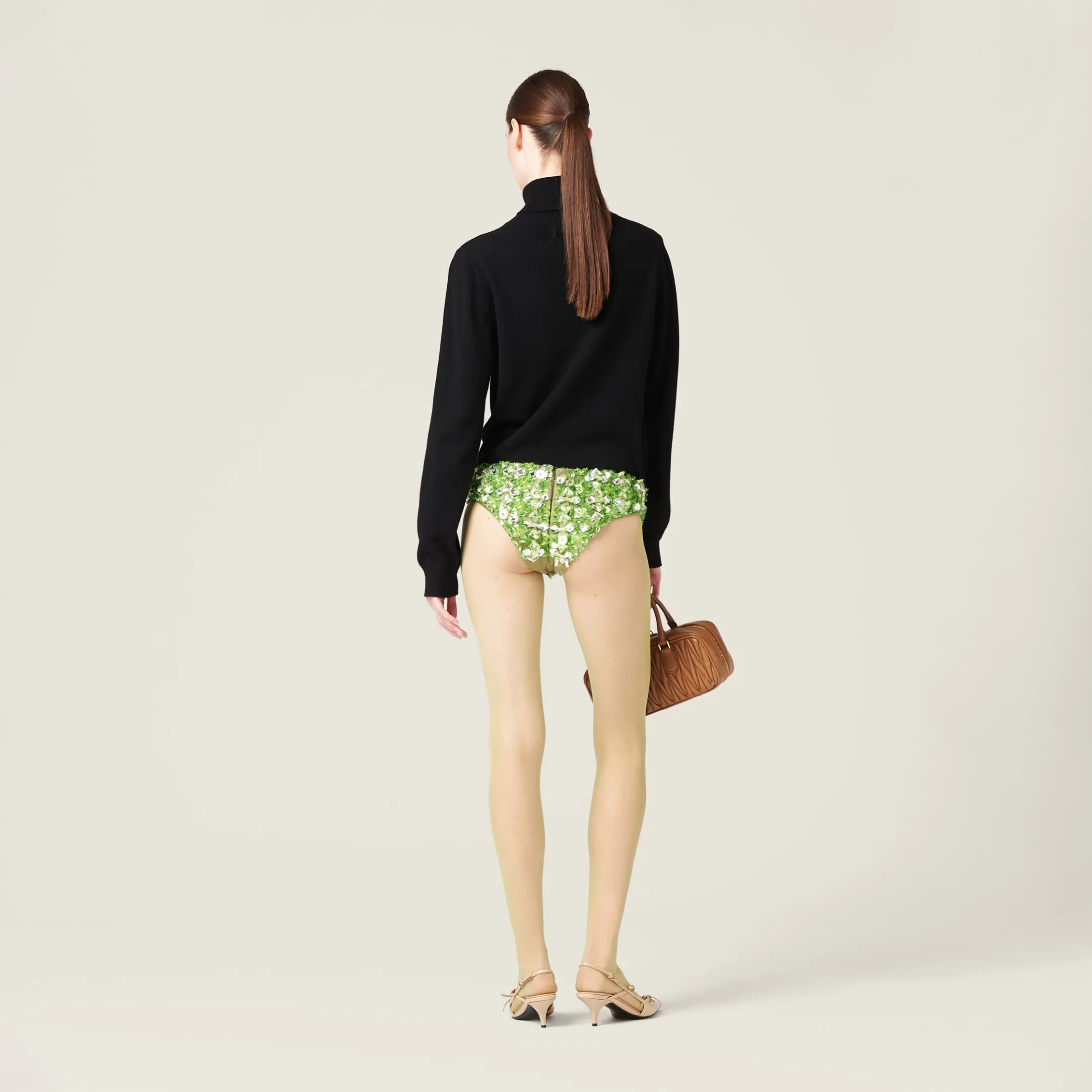 Fern Green Embroidered Silk And Wool Panties | Miu Miu
