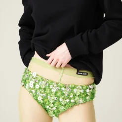 Fern Green Embroidered Silk And Wool Panties | Miu Miu