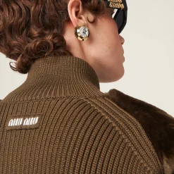 Forest Green Wool Knit Cardigan | Miu Miu