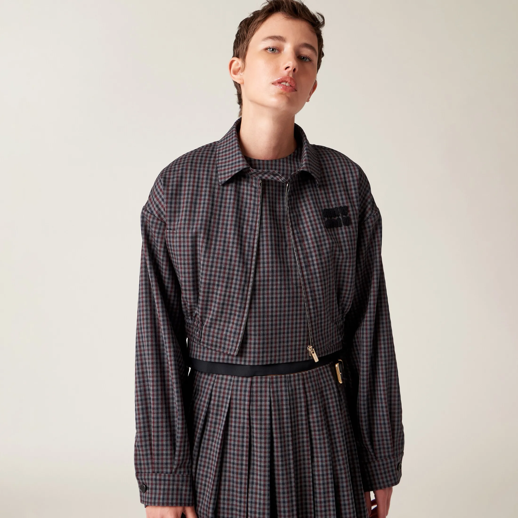 Garnet Gingham Check Blouson Jacket | Miu Miu