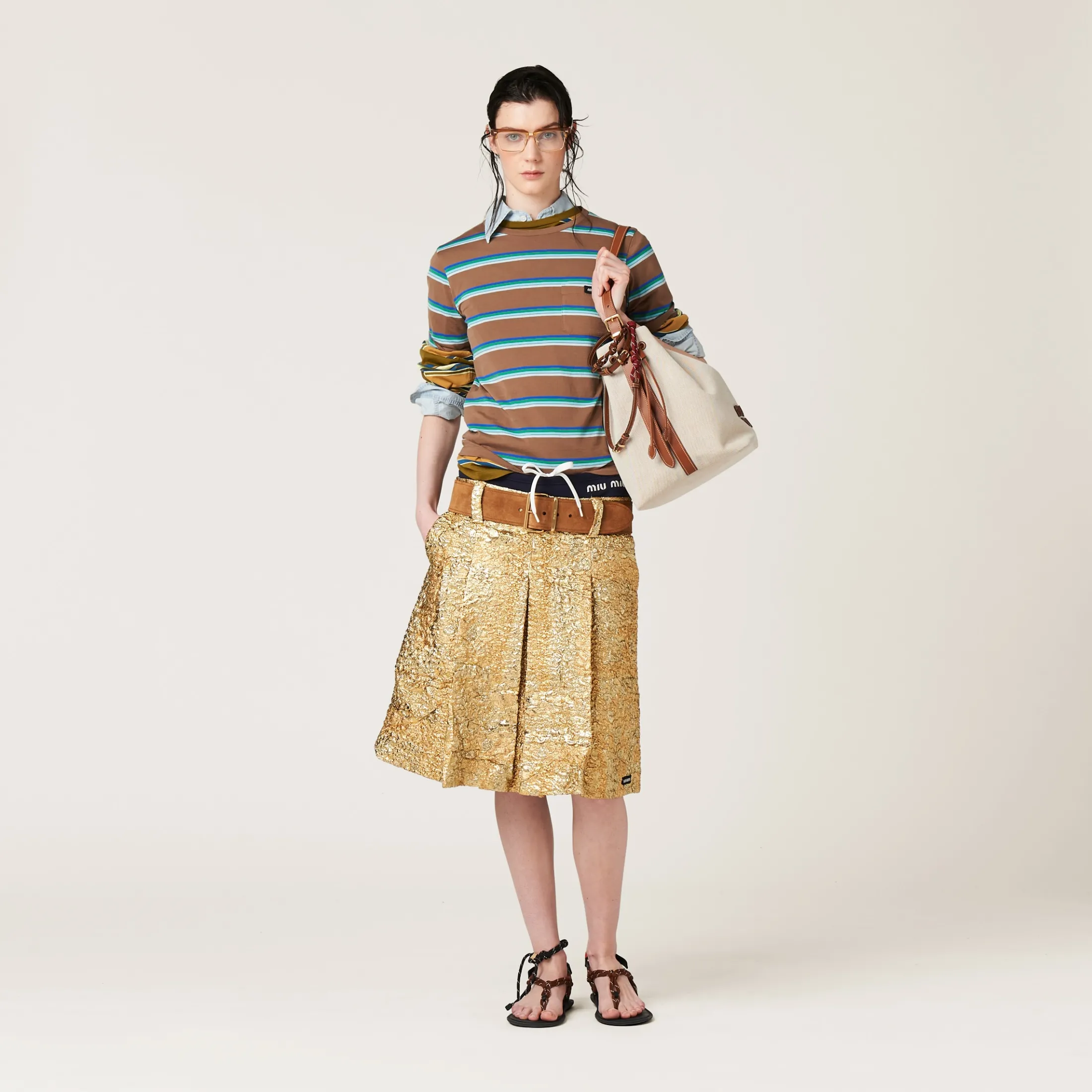 Gold Cloquet Lamé Jacquard Skirt | Miu Miu