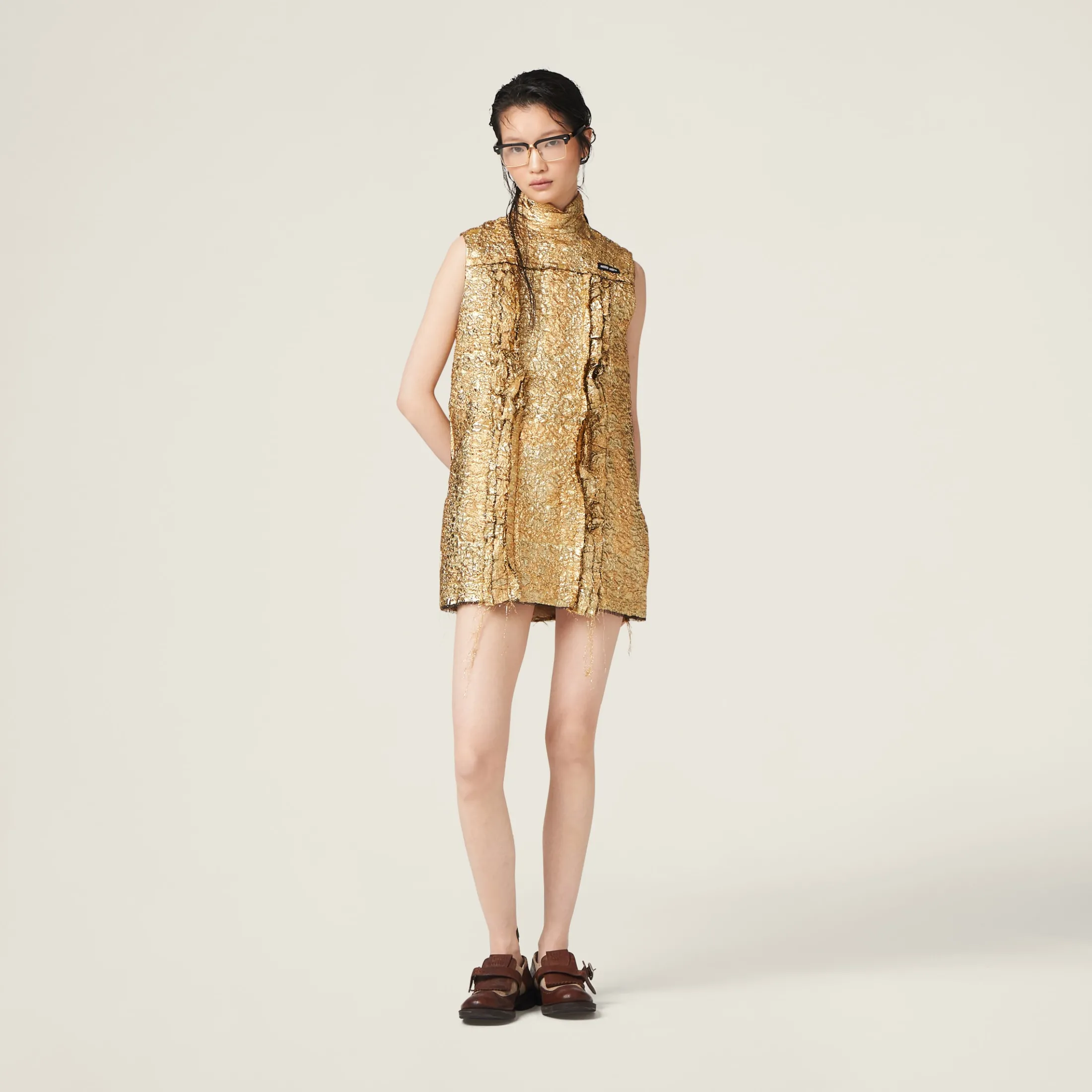 Gold Lamé Cloquet Mini-dress | Miu Miu