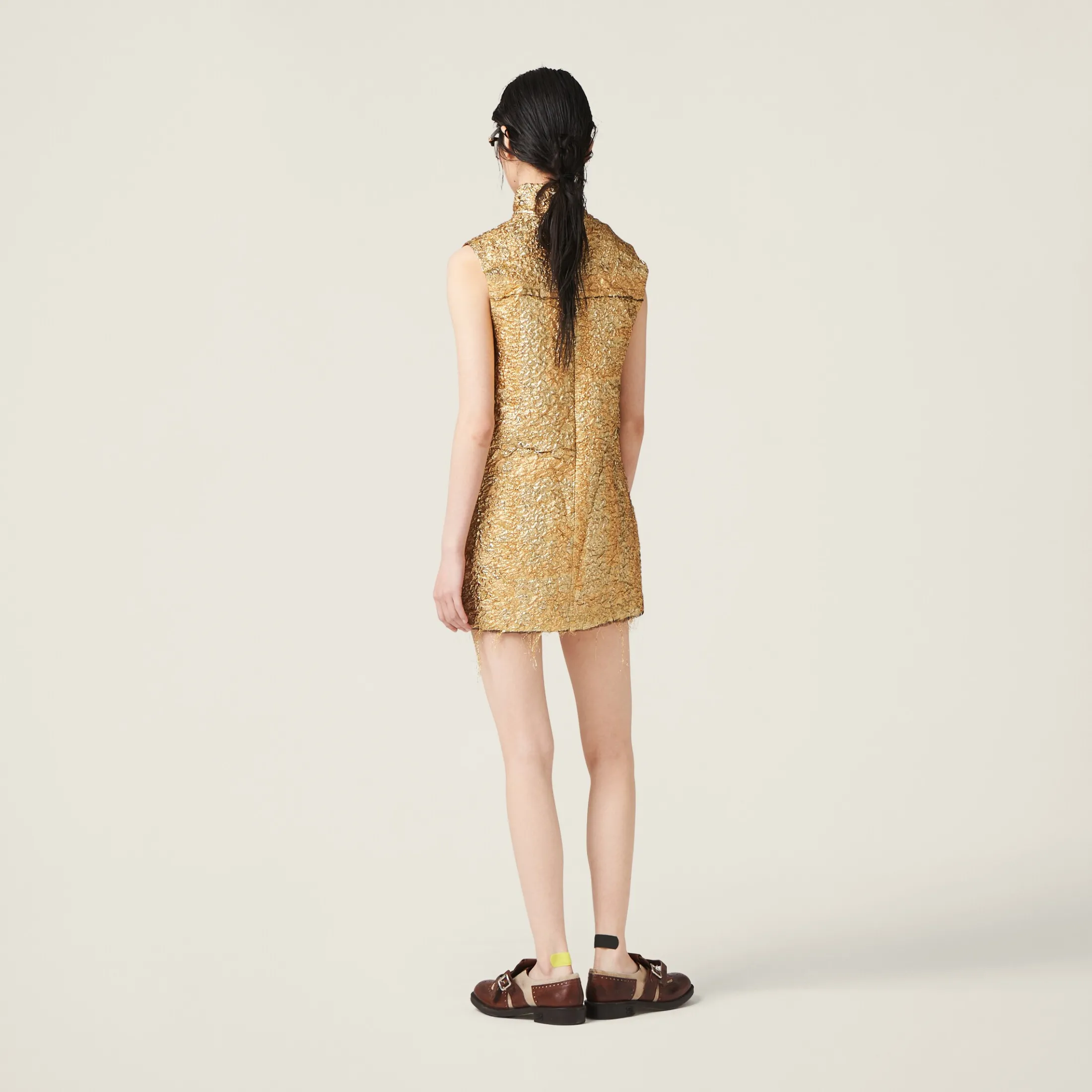 Gold Lamé Cloquet Mini-dress | Miu Miu