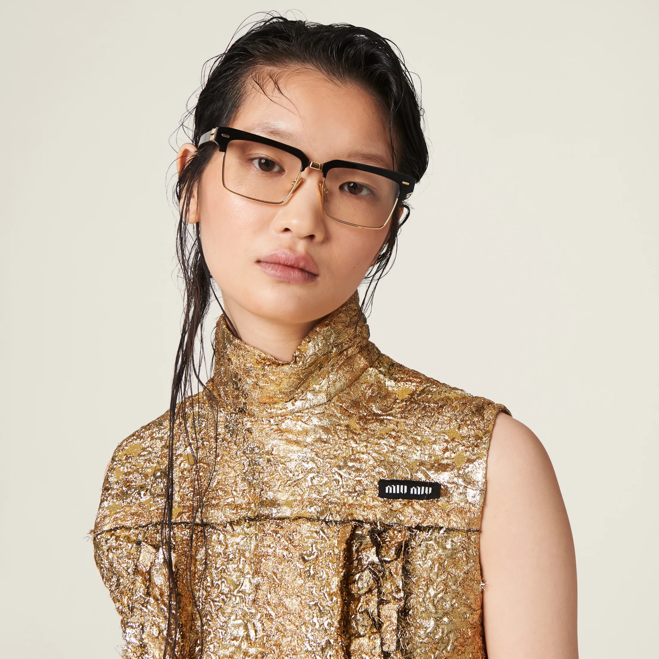 Gold Lamé Cloquet Mini-dress | Miu Miu