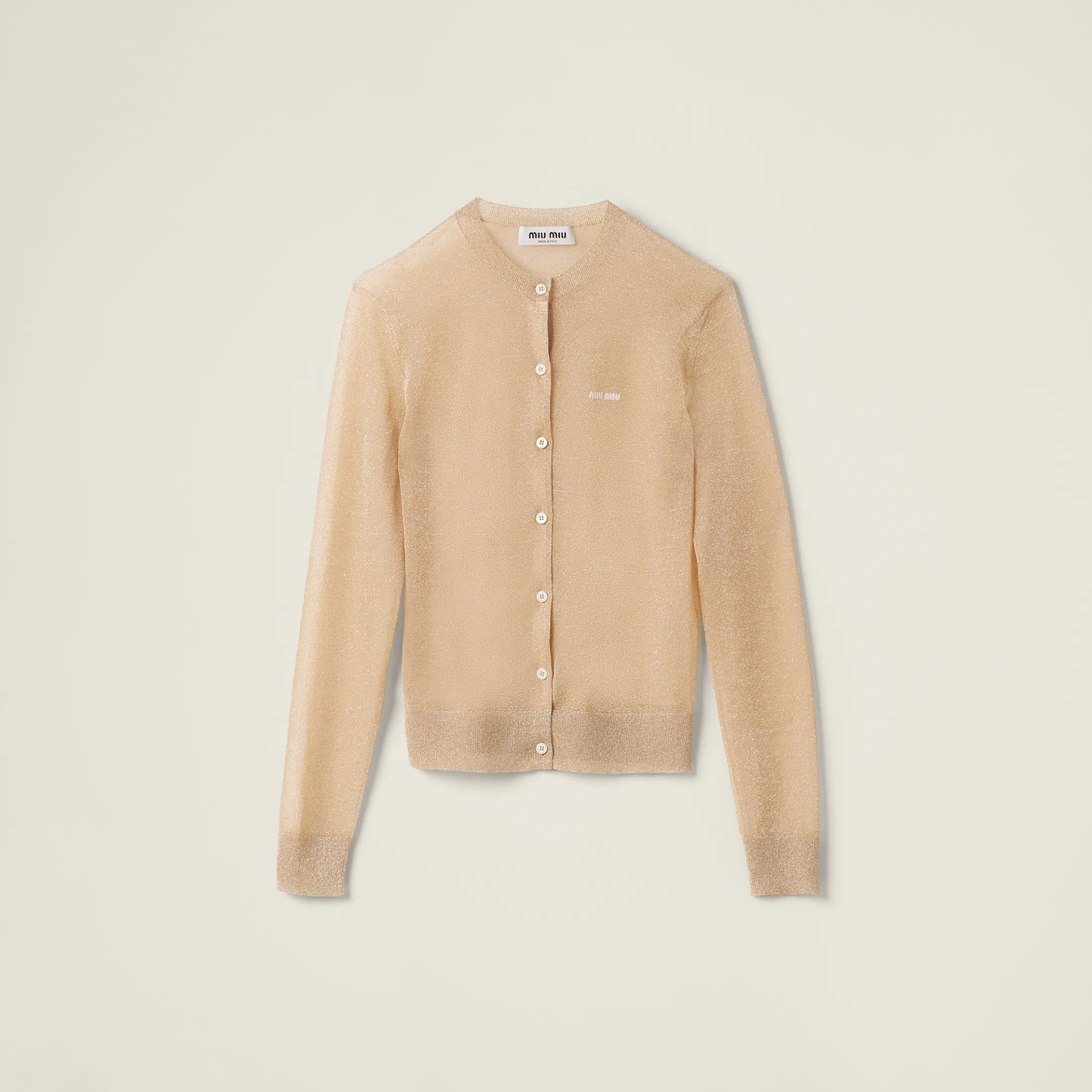 Gold Lamé Knit Cardigan | Miu Miu
