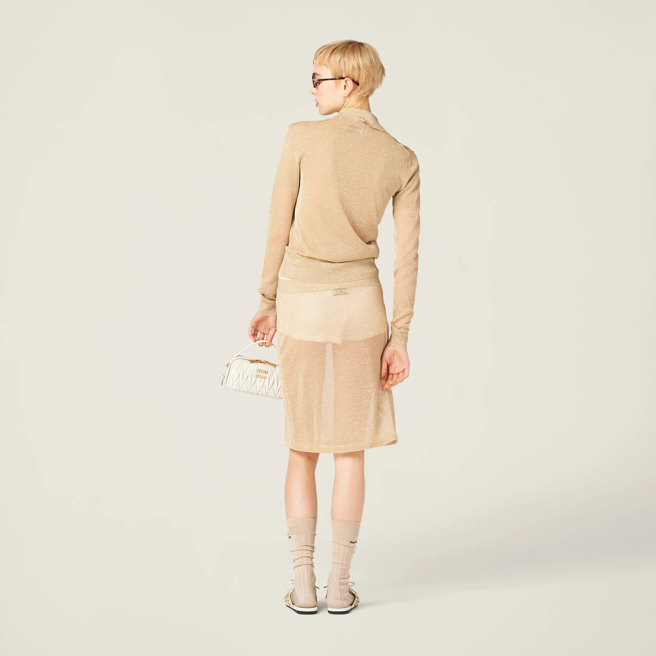Gold Lamé Knit Cardigan | Miu Miu
