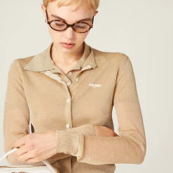 Gold Lamé Knit Cardigan | Miu Miu