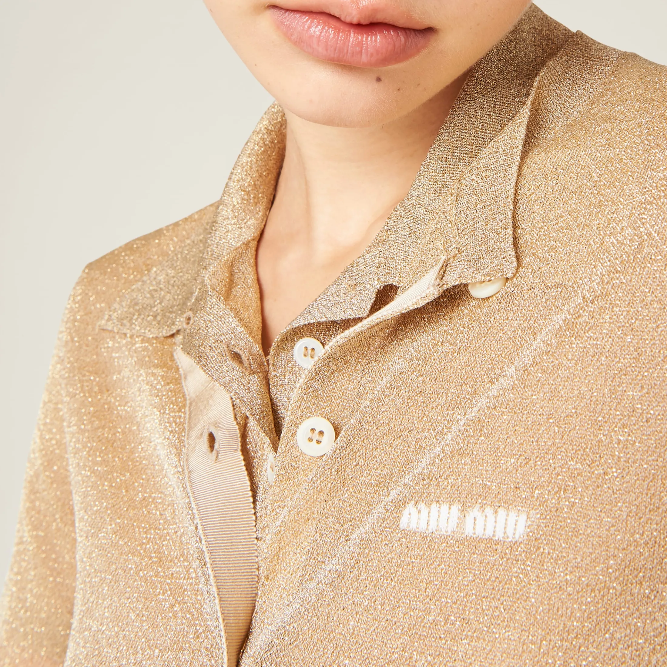 Gold Lamé Knit Cardigan | Miu Miu