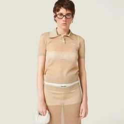 Gold Lamé Knit Polo Shirt | Miu Miu