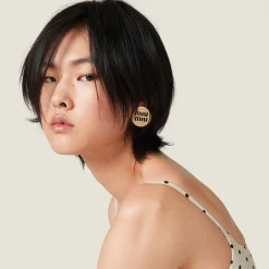 Gold Miu Logo Earrings | Miu Miu