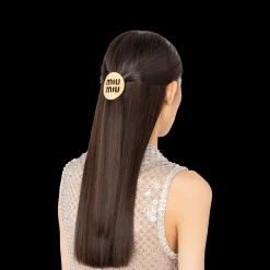 Gold Miu Logo Hair Clip | Miu Miu