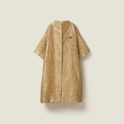 Gold Single-breasted Lamé Cloquet Jacquard Cape | Miu Miu