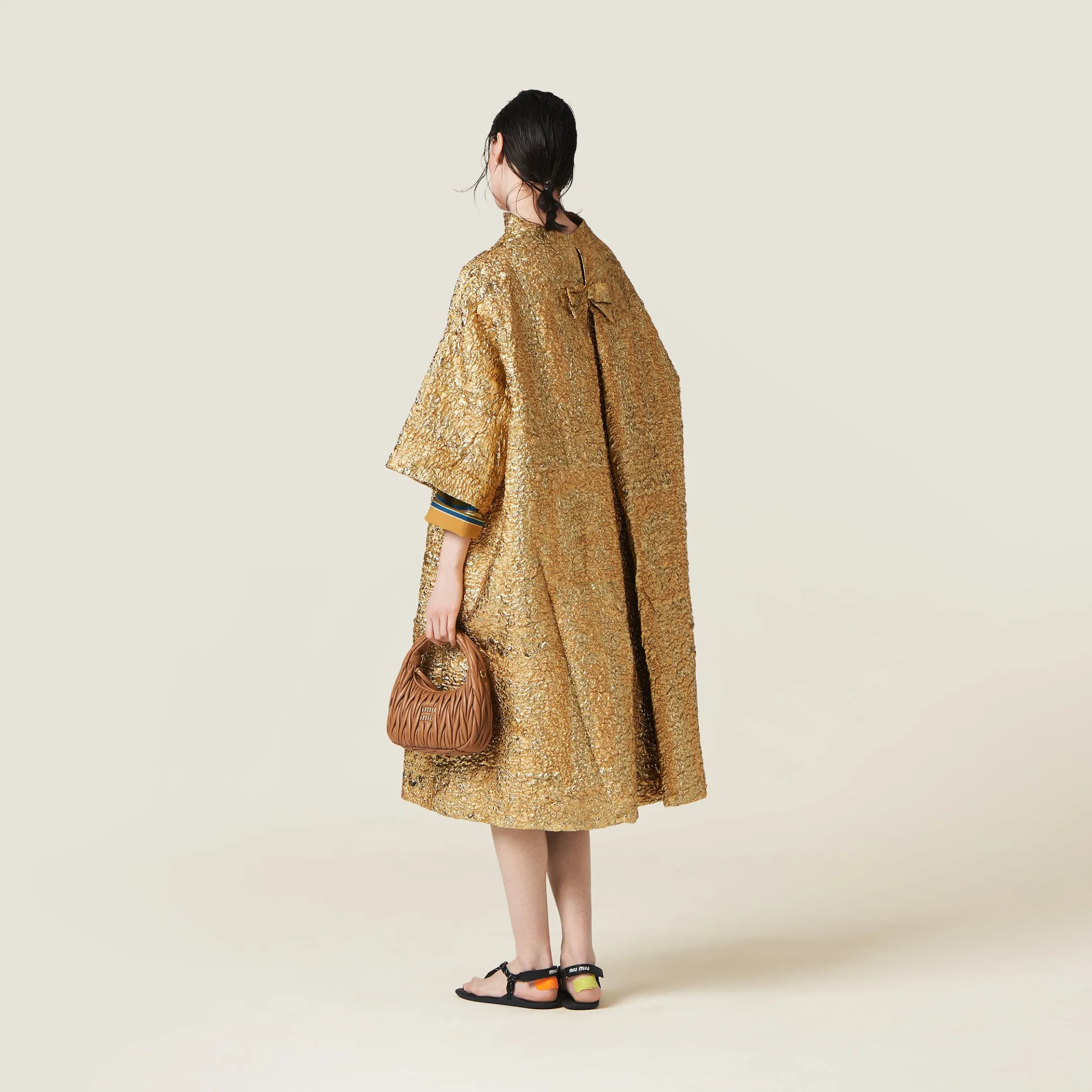 Gold Single-breasted Lamé Cloquet Jacquard Cape | Miu Miu
