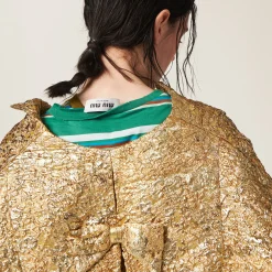 Gold Single-breasted Lamé Cloquet Jacquard Cape | Miu Miu