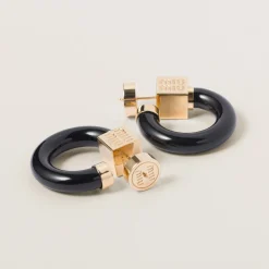 Gold/black Plexiglas And Metal Earrings | Miu Miu