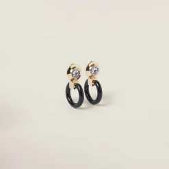 Gold/black/crystal Plexiglas And Metal Earrings | Miu Miu