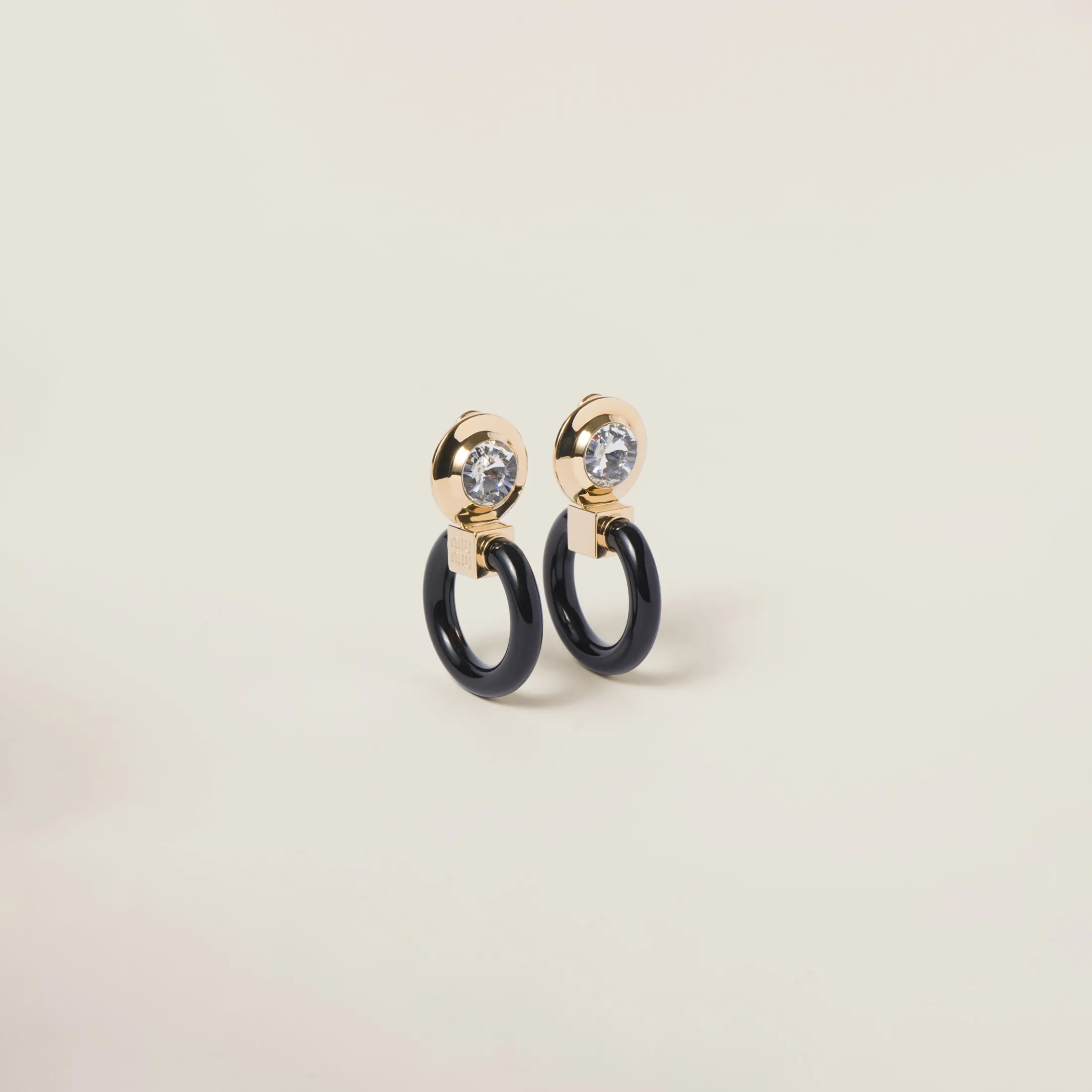 Gold/black/crystal Plexiglas And Metal Earrings | Miu Miu