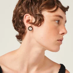 Gold/black/crystal Plexiglas And Metal Earrings | Miu Miu