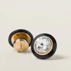 Gold/black/crystal Plexiglas And Metal Earrings | Miu Miu