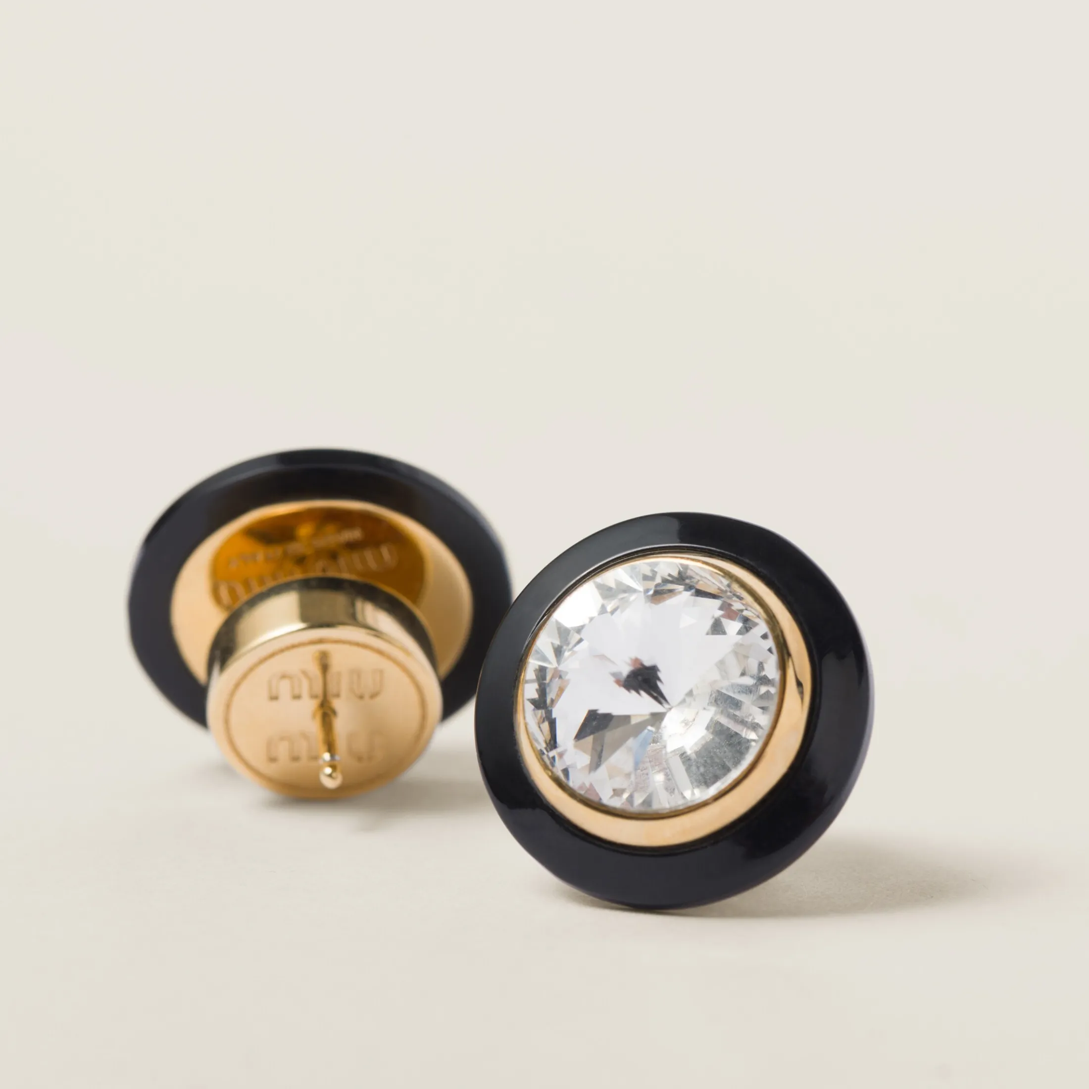 Gold/black/crystal Plexiglas And Metal Earrings | Miu Miu