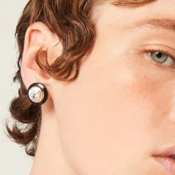 Gold/black/crystal Plexiglas And Metal Earrings | Miu Miu