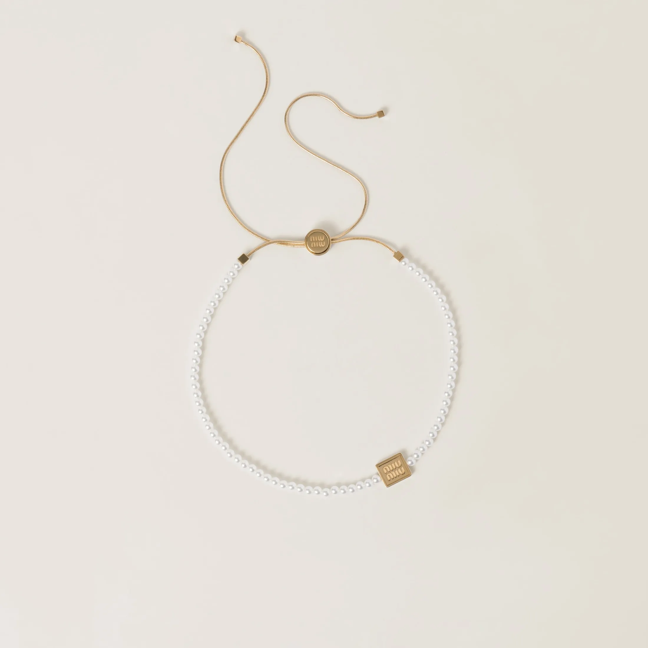 Gold/cream Metal Choker With Artificial Pearls | Miu Miu