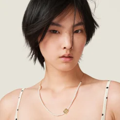 Gold/cream Metal Choker With Artificial Pearls | Miu Miu