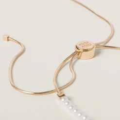 Gold/cream Metal Choker With Artificial Pearls | Miu Miu