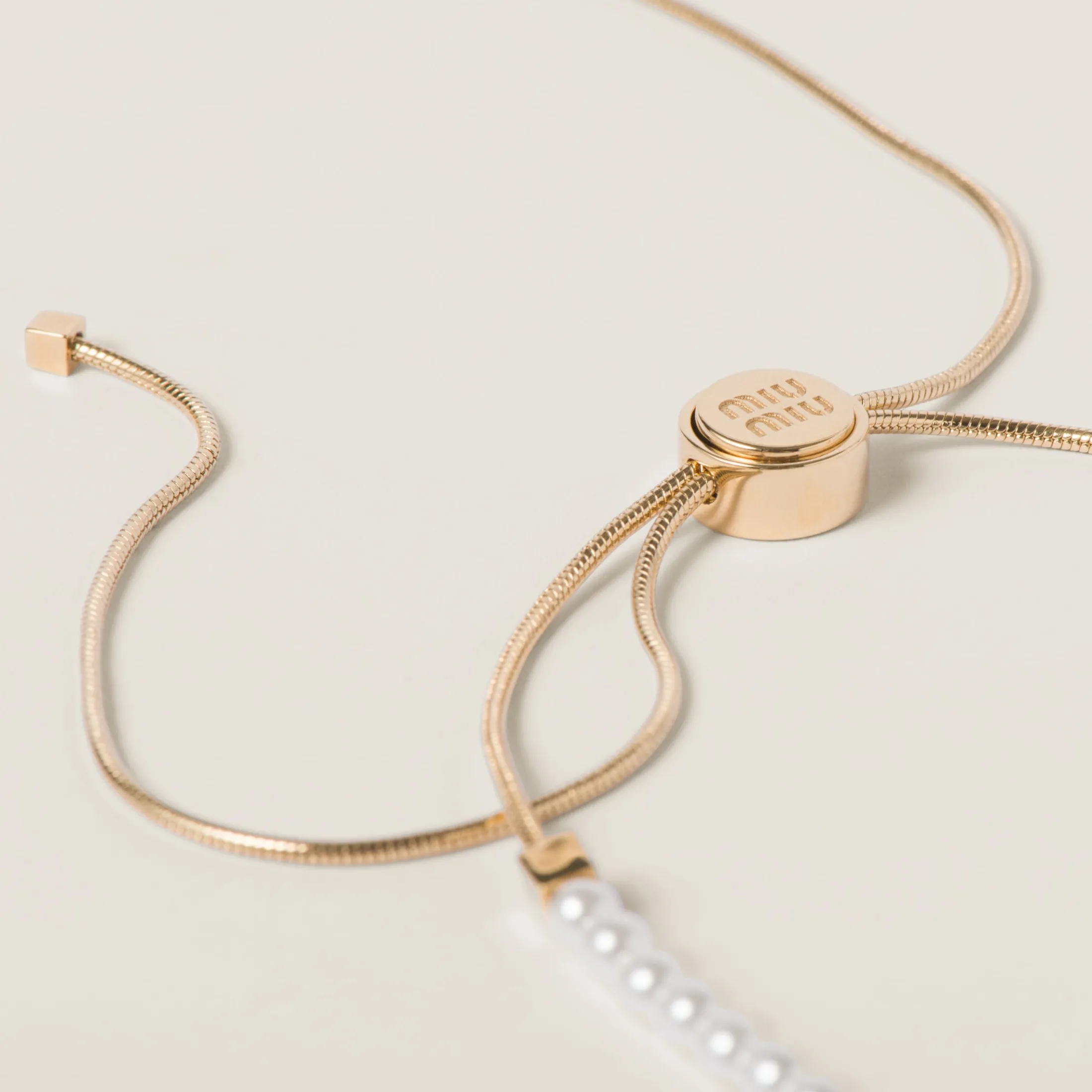 Gold/cream Metal Choker With Artificial Pearls | Miu Miu