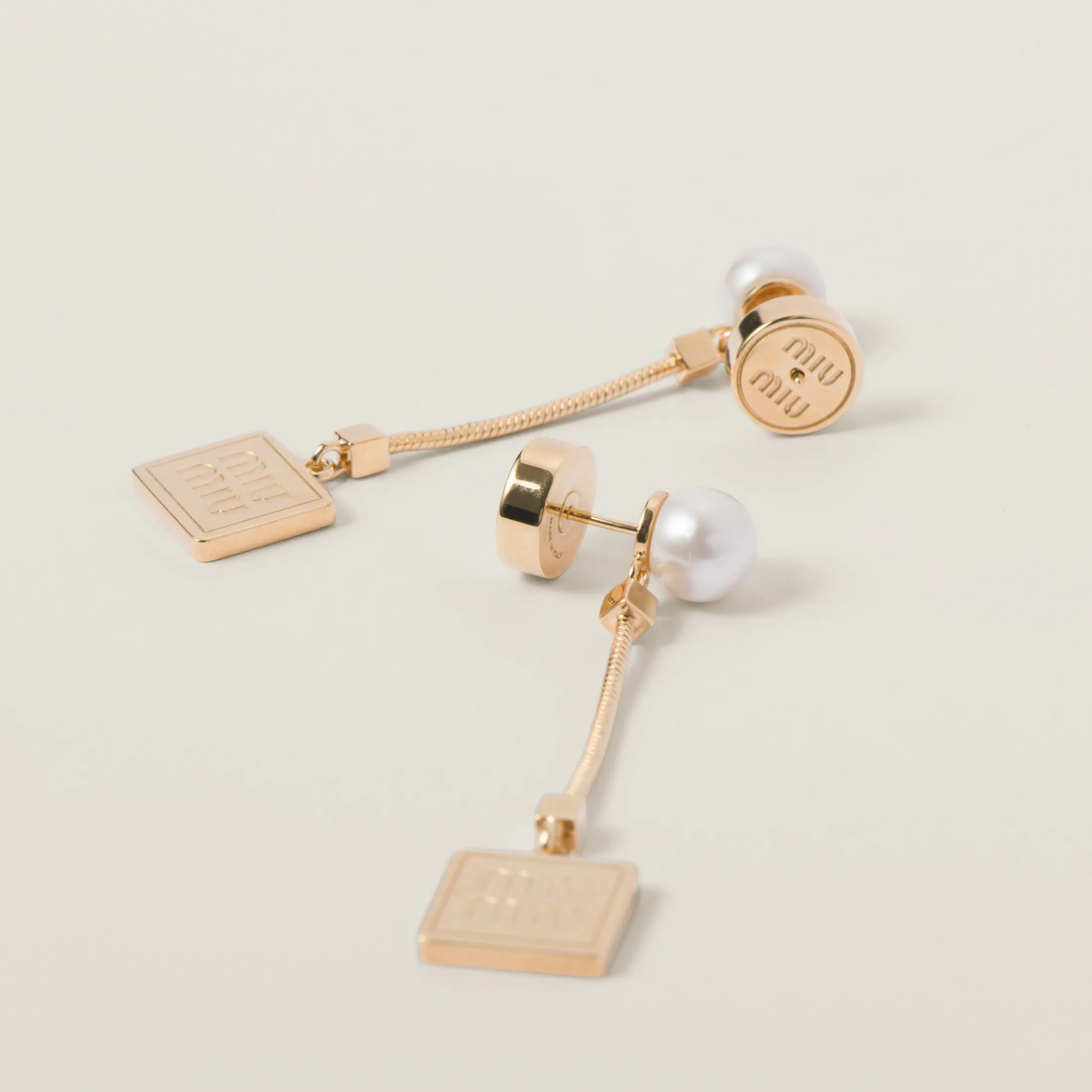 Gold/cream Metal Earrings With Artificial Pearls | Miu Miu