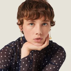 Gold/cream Metal Earrings With Artificial Pearls | Miu Miu