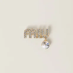 Gold/crystal Brooch With Crystal Pendant | Miu Miu
