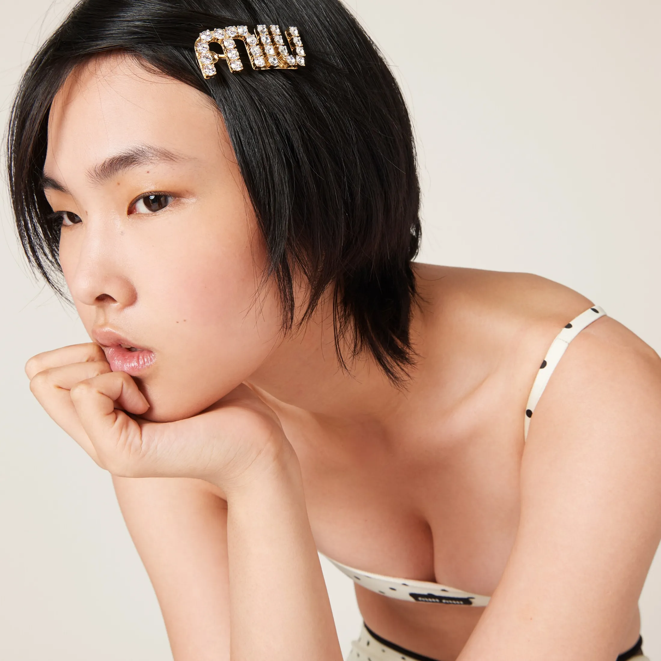 Gold/crystal Hair Clip With Crystals | Miu Miu