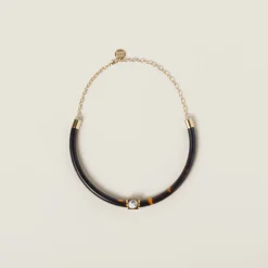 Gold/tortoiseshell/crystal Plexiglas And Metal Choker | Miu Miu