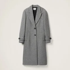 Gray/black Padded Single-breasted Houndstooth Check Coat | Miu Miu