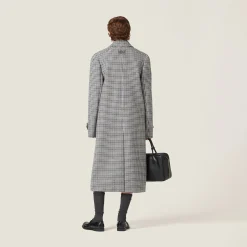 Gray/black Padded Single-breasted Houndstooth Check Coat | Miu Miu