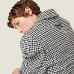Gray/black Padded Single-breasted Houndstooth Check Coat | Miu Miu