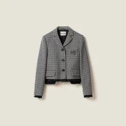 Gray/black Single-breasted Houndstooth Check Jacket | Miu Miu
