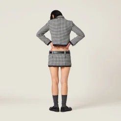 Gray/black Single-breasted Houndstooth Check Jacket | Miu Miu