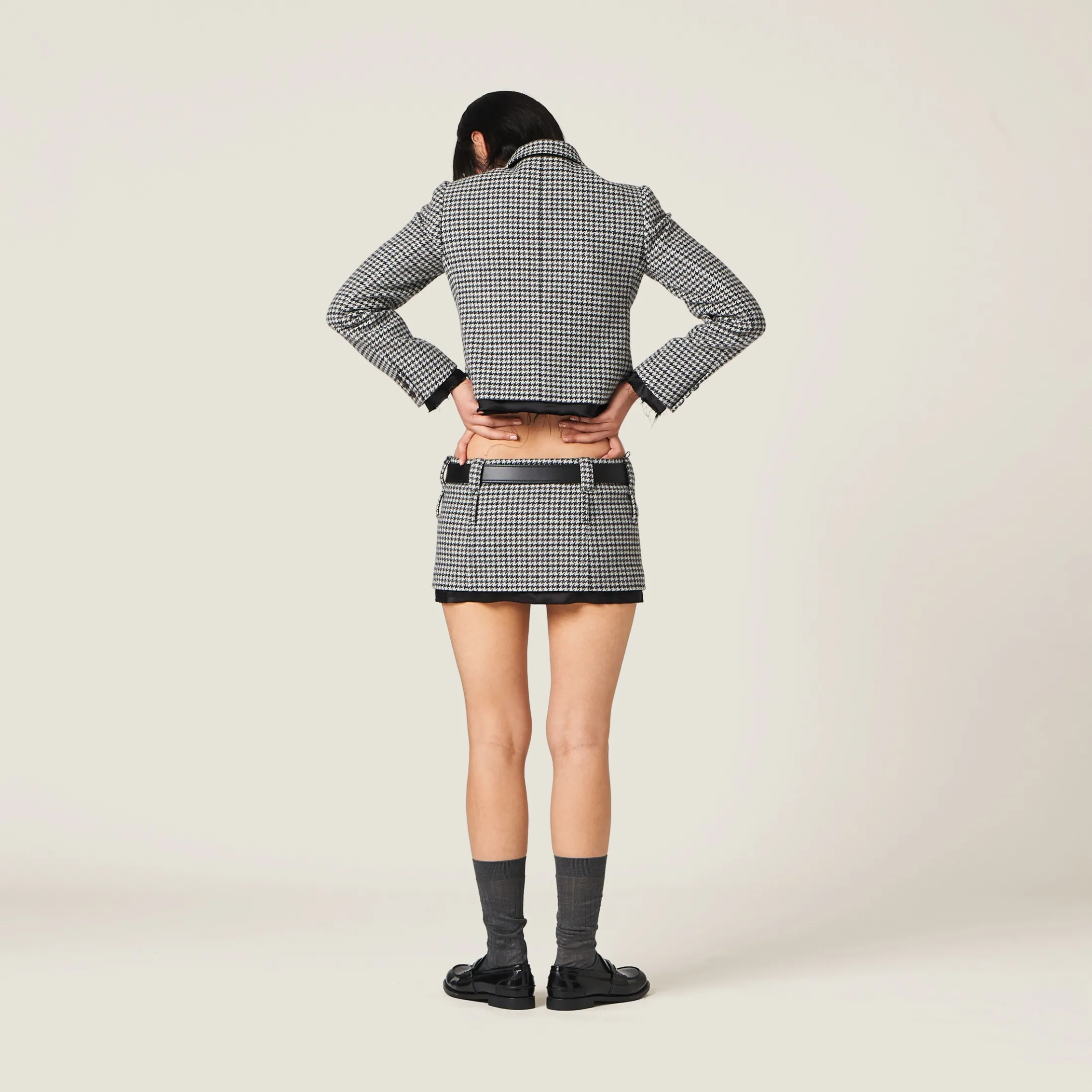 Gray/black Single-breasted Houndstooth Check Jacket | Miu Miu