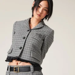 Gray/black Single-breasted Houndstooth Check Jacket | Miu Miu