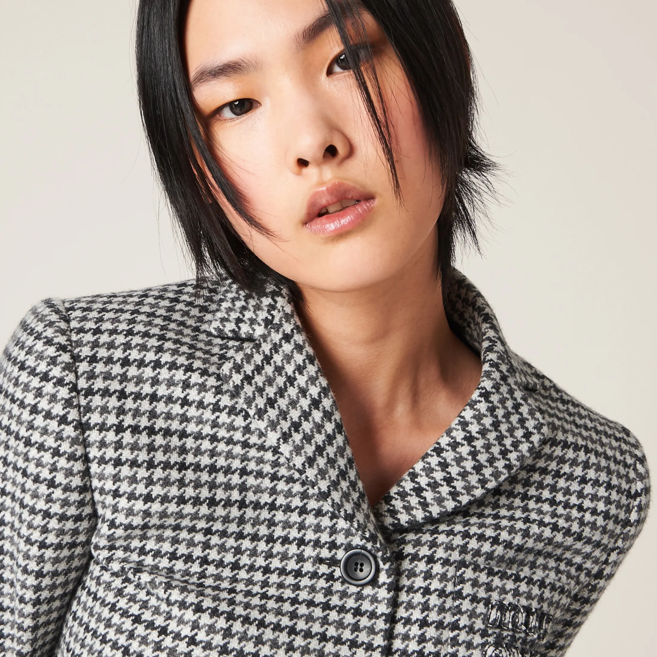 Gray/black Single-breasted Houndstooth Check Jacket | Miu Miu