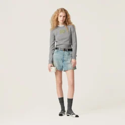 Gray+fern Green Cashmere Sweater | Miu Miu