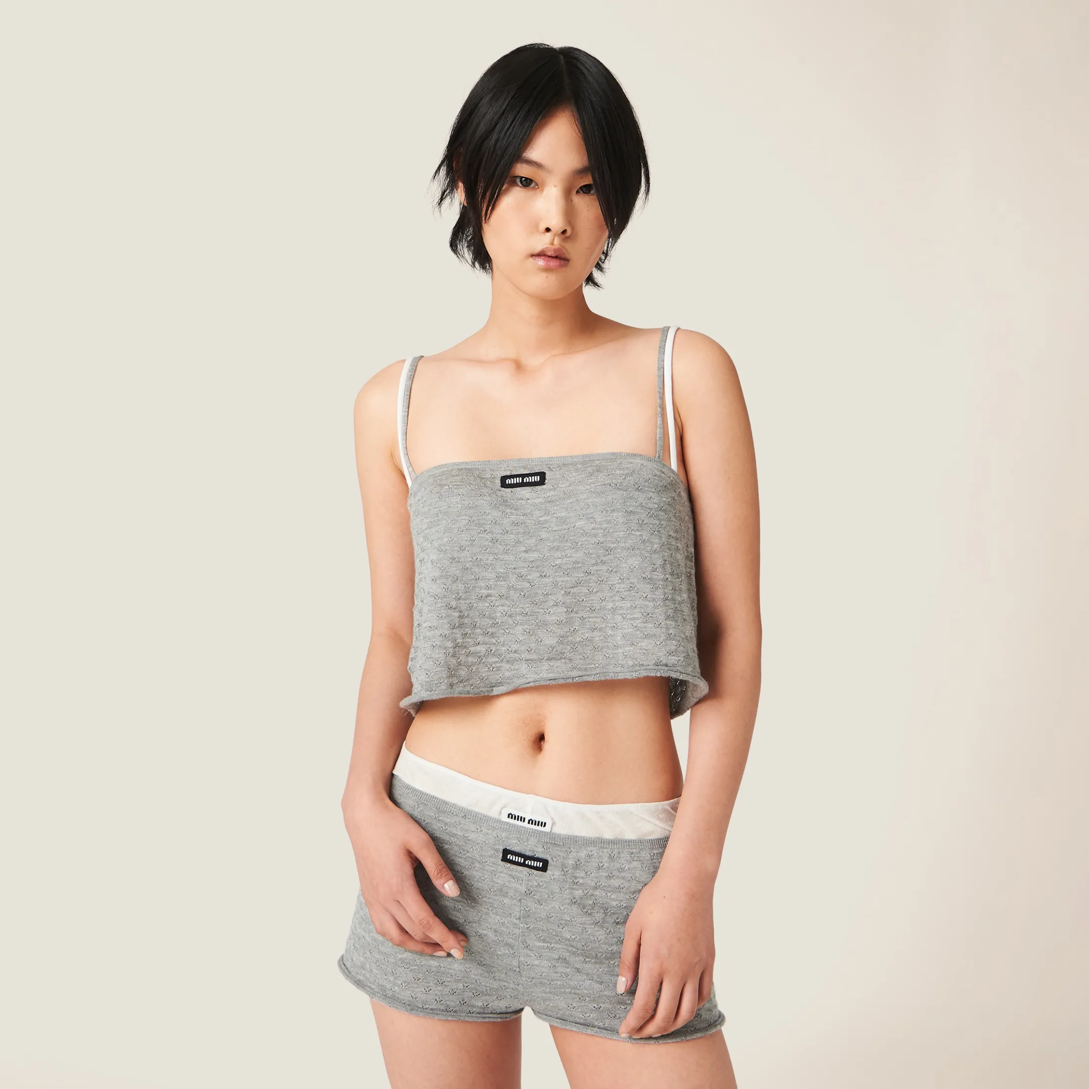 Grey Cashmere And Silk Shorts | Miu Miu