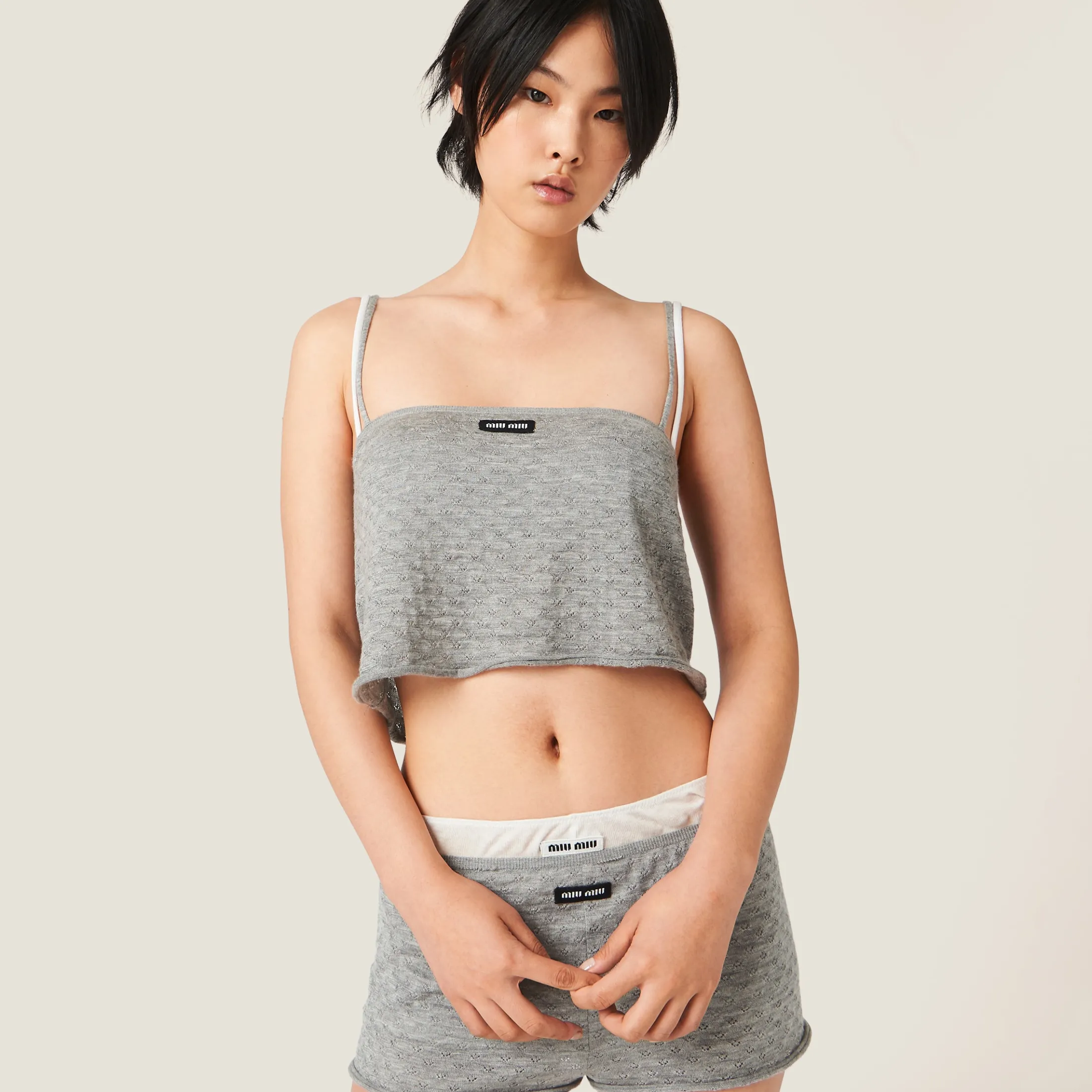 Grey Cashmere And Silk Top | Miu Miu
