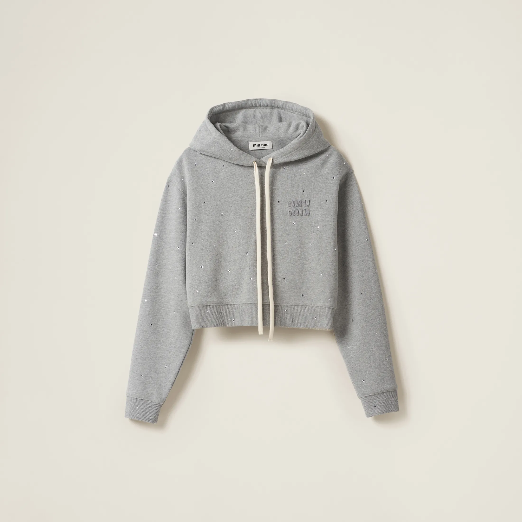 Grey Cotton Fleece Hoodie | Miu Miu