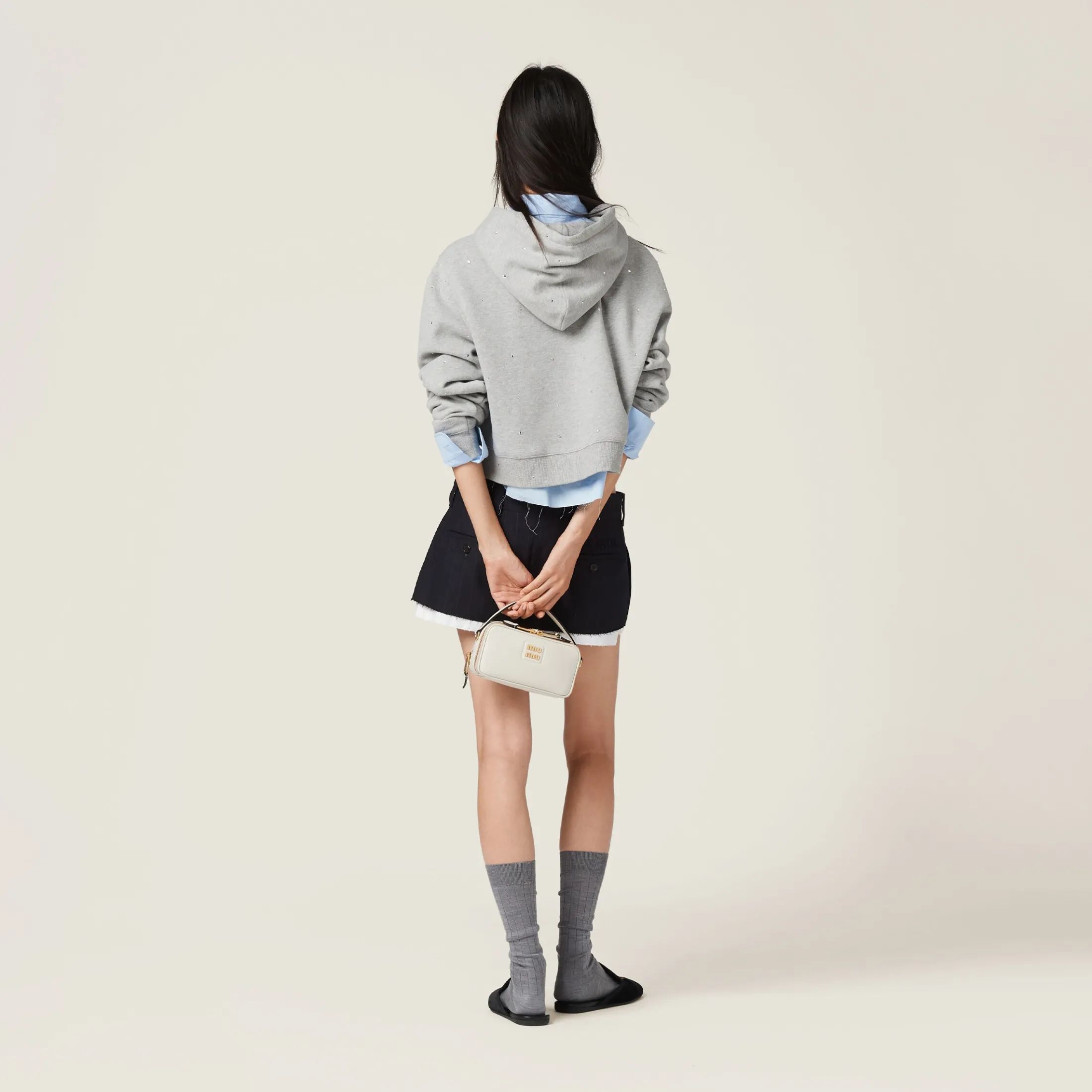 Grey Cotton Fleece Hoodie | Miu Miu