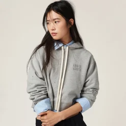 Grey Cotton Fleece Hoodie | Miu Miu