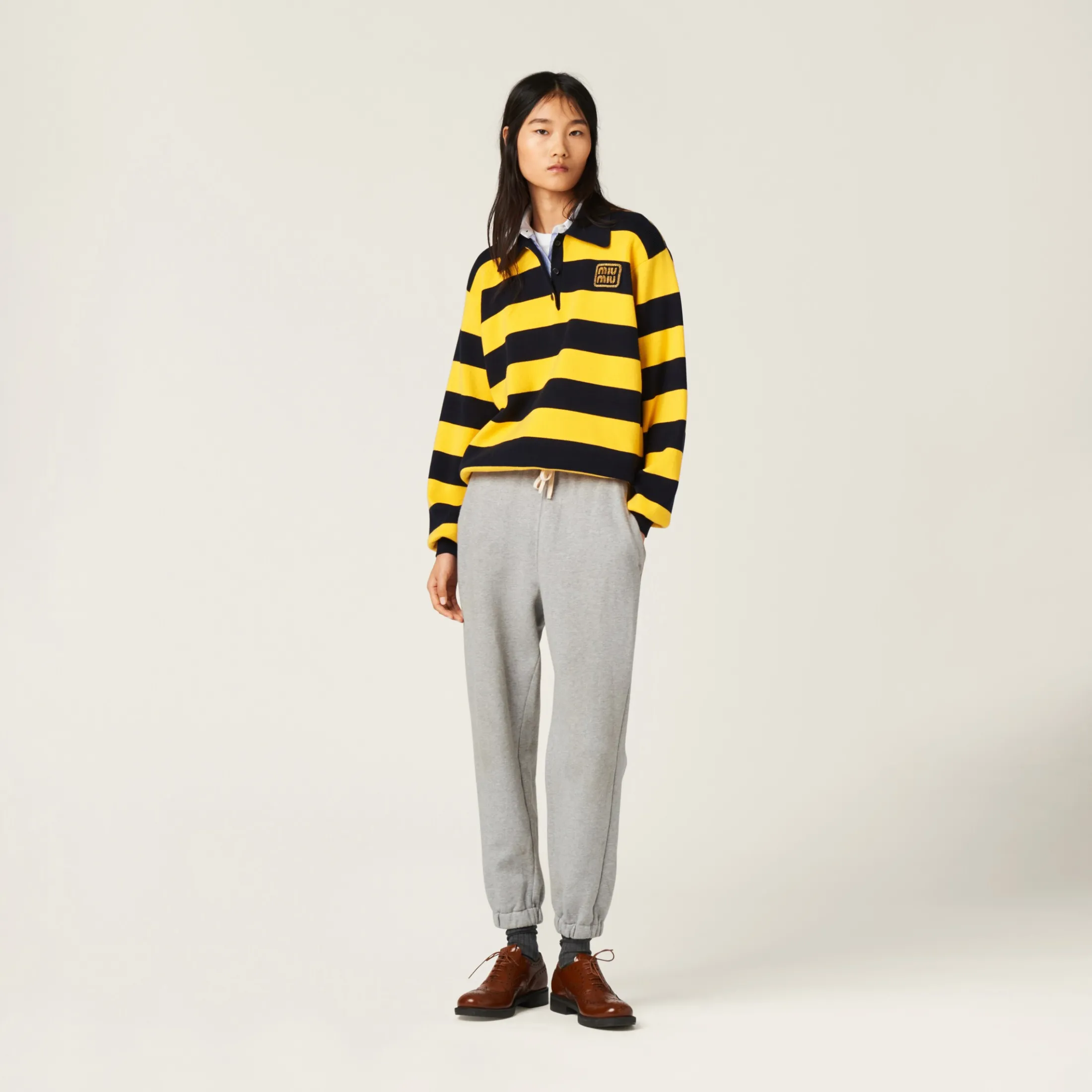 Grey Cotton Fleece Joggers | Miu Miu